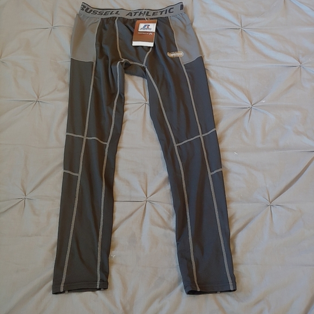 NWT Russell Athletic Compression Leggings, Men's Size L, Black/Grey